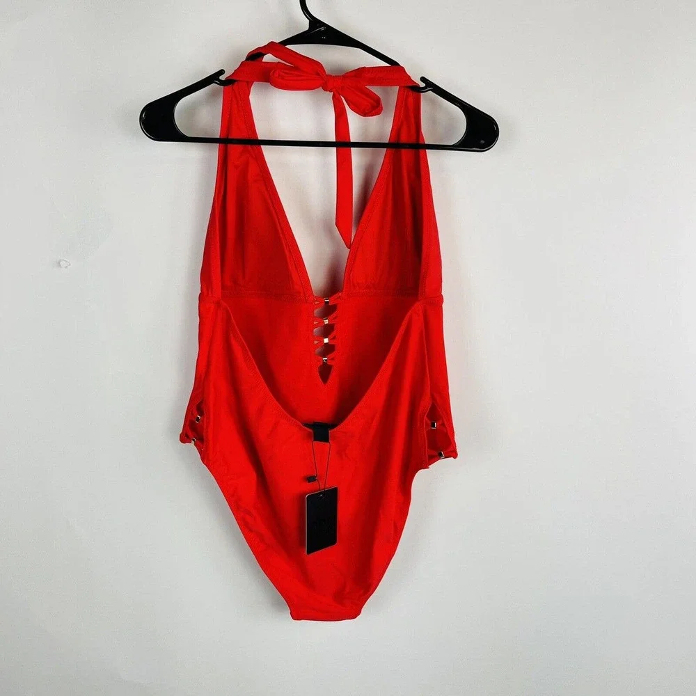 New City Chic Womans Swimsuit Sz 16 Tigerlilly Red Gidget One Piece High Leg NWT